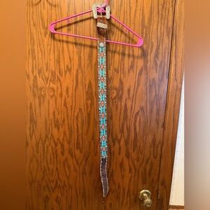Turquoise and Brown Beaded & Hair on Hide Belt